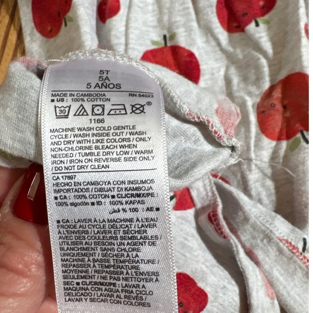 Old‎ Navy Apple Print Dress Kids Gray Red Long Sleeve Fruit School SIZE 5T
